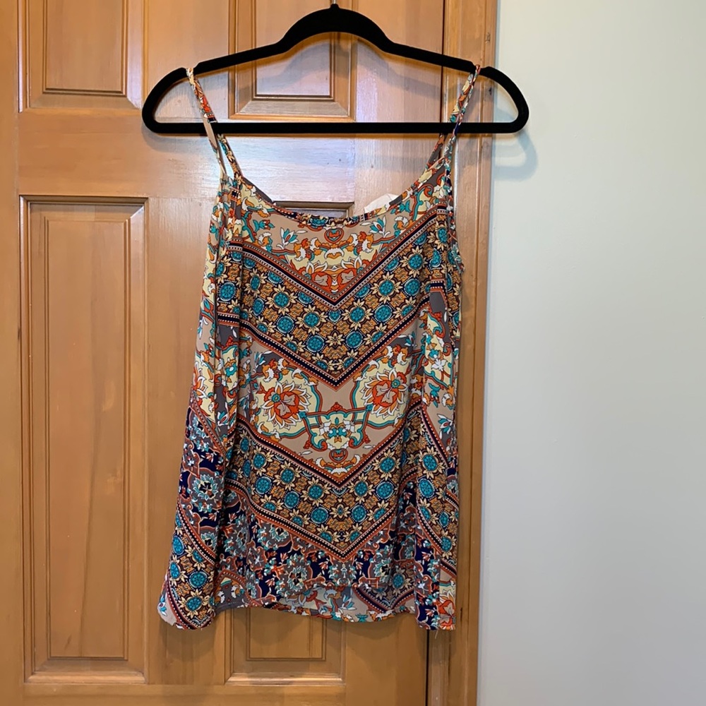 Peach Love California Flowy Embellished Tank Top Boho Style Size M